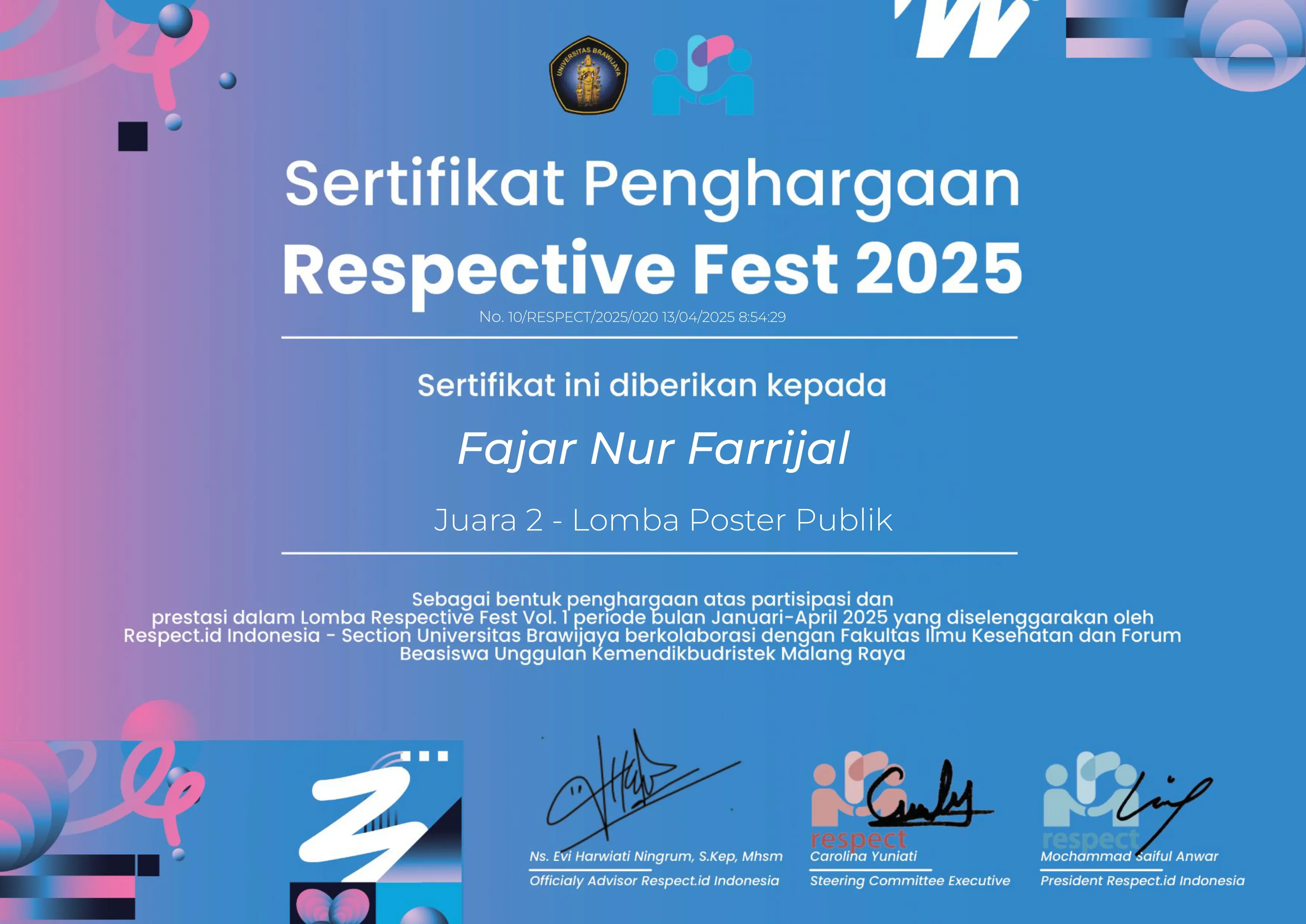 Sertifikat Juara Respective Fest Universitas Brawijaya Halaman 1